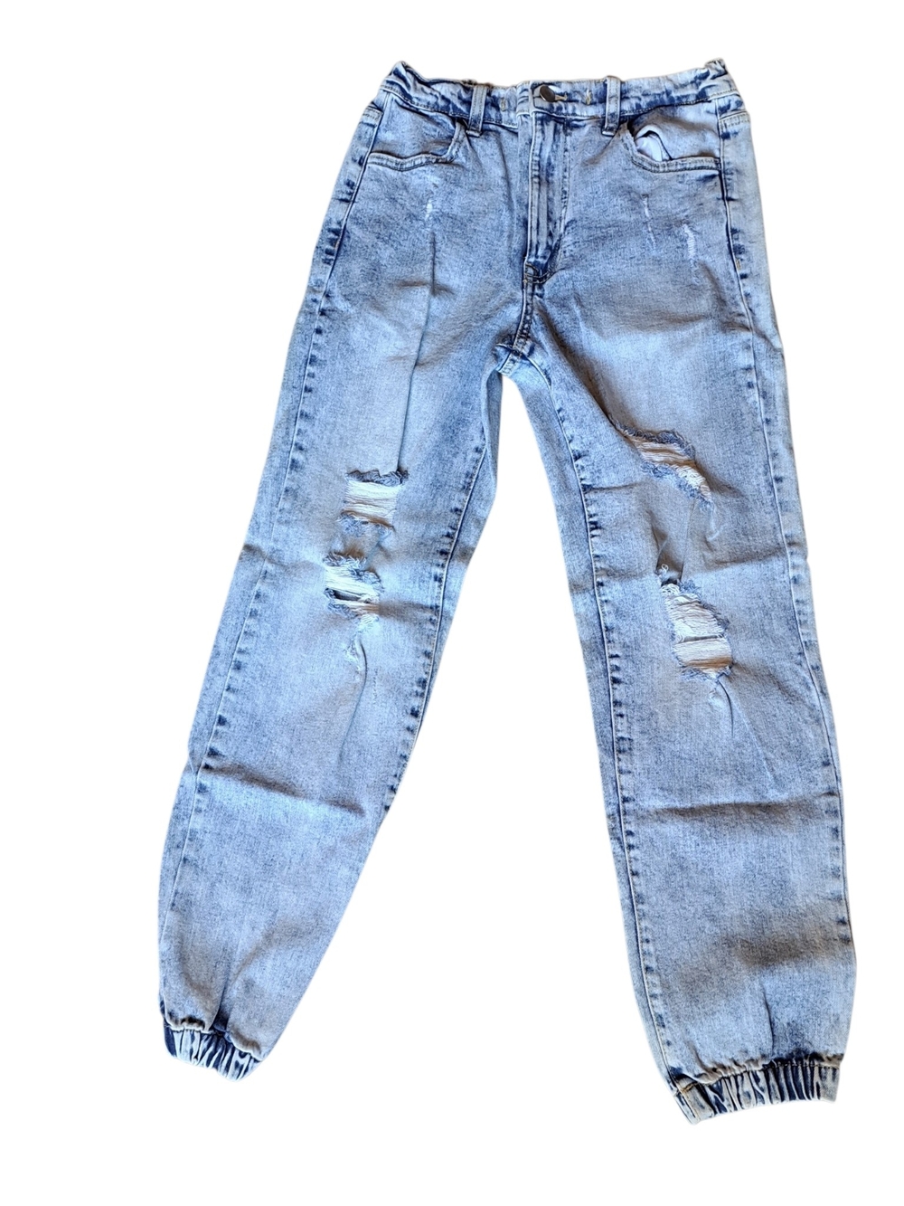 Celebrity Pink Women’s XS Distressed Denim Jogger Jeans Light Wash Elastic Ankle